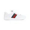 Gucci Leather Sneakers With Lateral Web Band In Beige