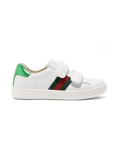 Gucci Kids' Sneakers Con Chiusure A Strappo In White