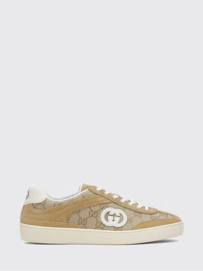 Gucci Beige G75 Sneaker In Suede And Gg Fabric Women In Brown
