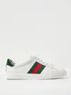 Gucci Ace Leather Sneakers With Lateral Web Band In White