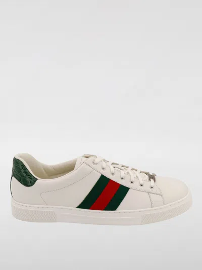 GUCCI GUCCI ACE WEB LEATHER SNEAKERS,F81057001