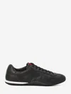 Gucci Men Black Low Top Sneakers With Web Tongue In Leather Man In Black