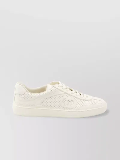 Gucci Sneakers Leather Perforated Inserts In Neutral