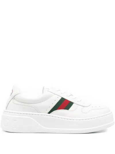 Gucci Women White Sneakers With Web Detail And Oversized Sole In Leather Woman