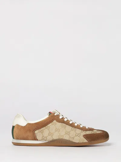 GUCCI GUCCI SHIFT SNEAKERS IN GG FABRIC AND USED SUEDE