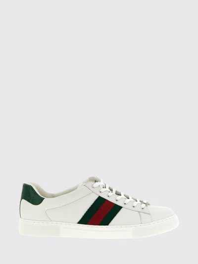 Gucci Leather Ace Sneakers Studded Heel Perforated Upper Rubber Sole In White