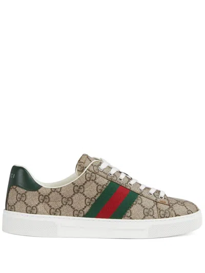 Gucci Ace Gg Supreme Bee-print Monogrammed Sneakers In Beige