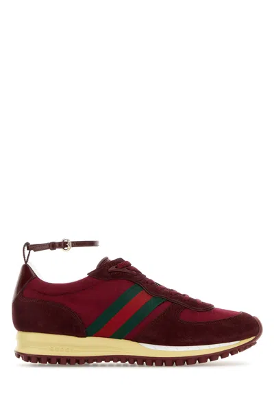 Gucci Sneakers Re-motion Bordeaux In Tessuto Gg E Pelle Scamosciata  Donna