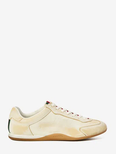 Gucci Mini Aged Leather Sport Sneakers In Neutral