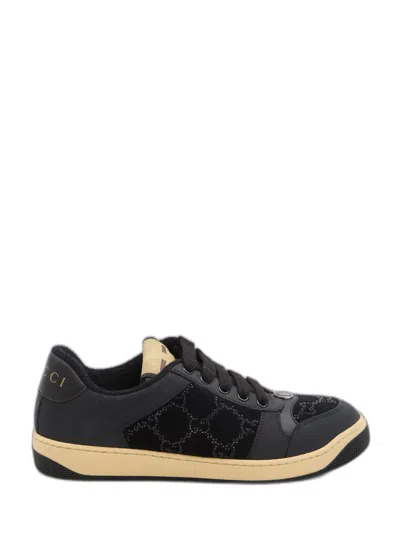 Gucci Sneakers Screener In Leather And Velvet Monogram Of Rhinestones In Black