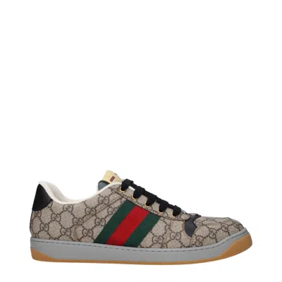 Gucci Sneakers Screener Men Beige/ebano Fabric And Other Textile Materials In Brown