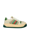 Gucci Screener Embellished Canvas-trimmed Distressed Leather Sneakers