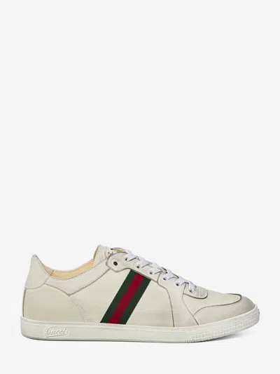 Gucci Leather Stretch Lace Up Sneakers Signature Stripe In Multi