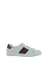 Gucci Ace Leather Sneakers With Lateral Web Band In White