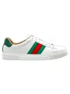 Gucci Ace Leather Sneakers With Lateral Web Band In White