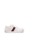 Gucci Leather Stretch Lace Up Sneakers Signature Stripe In White