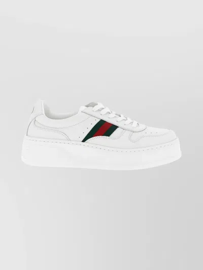 Gucci Women White Sneakers With Web Detail And Oversized Sole In Leather Woman