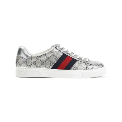 Gucci Sneakers With Textured Upper And Bold Stripes In Beige