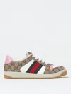 Gucci Women Gg Fabric Sneakers With Iconic Web Stripe On The Side In Gray
