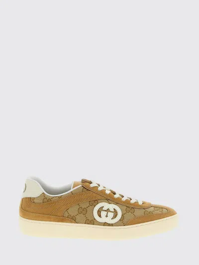 Gucci Beige G75 Sneaker In Suede And Gg Fabric Women In Brown