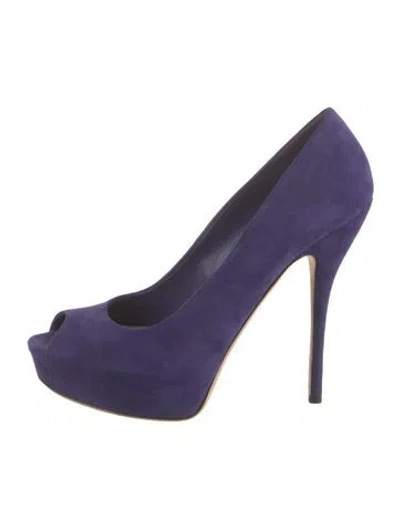 Pre-owned Gucci Sofia Suede Platform Peep-toe Pump Suede Pumps In Purple