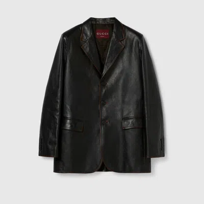 Gucci Soft Aged-effect Leather Jacket In Black