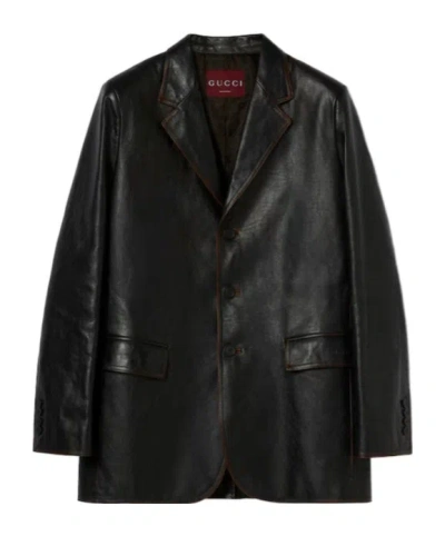 Gucci Soft Aged-effect Leather Jacket In Black