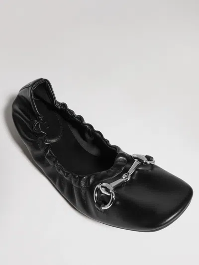 Gucci Soft Calf Leather Horsebit Loafers With Square Toe And Gg Motif Rubber Sole In Nero