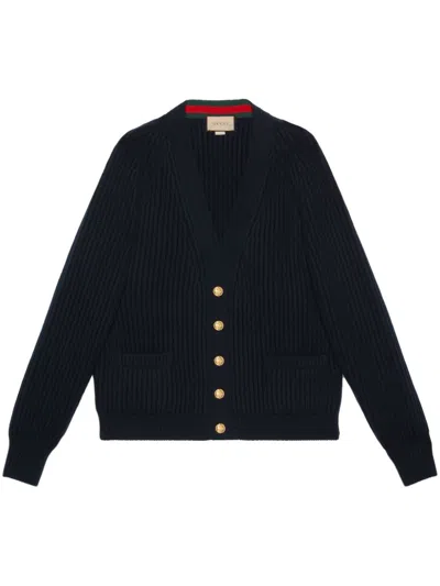 Gucci Soft Cashmere And Wool Cardigan For Women In Blue