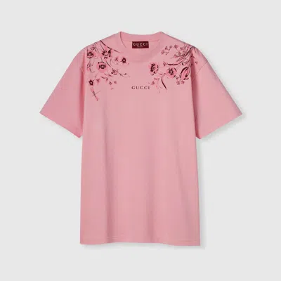 Gucci Soft Cotton Jersey T-shirt With Print In Pink