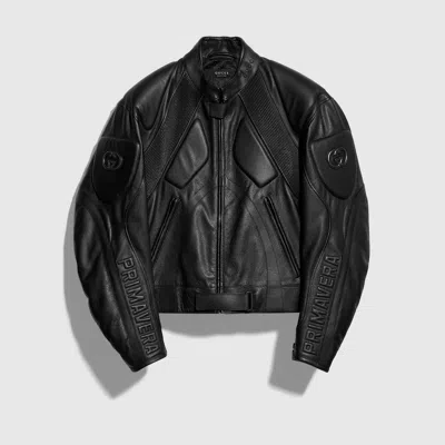 Gucci Soft Grainy Bull Leather Biker Jacket In Black