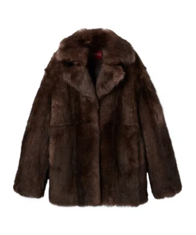 Gucci Soft Hairy Shearling Peacoat In Brown