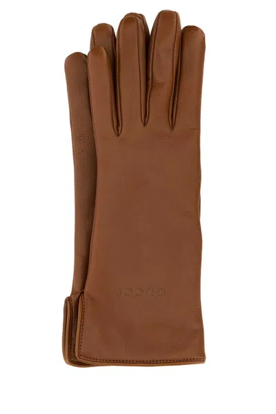 Gucci Soft Lambskin Leather Gloves With Cashmere Lining In Camel