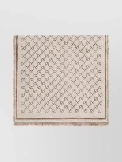 Gucci Soft Monogram Fringed Scarves In Neutral