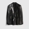 Gucci Leather Oversized Double-breasted Blazer In Black