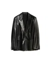 Gucci Leather Oversized Double-breasted Blazer In Black