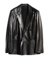 Gucci Leather Oversized Double-breasted Blazer In Black