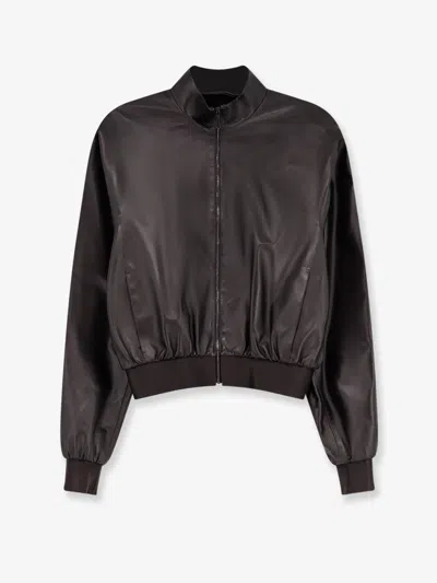 Gucci Soft Nappa Leather Bomber Jacket In Brown