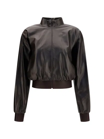 Gucci Soft Nappa Leather Bomber Jacket In Brown
