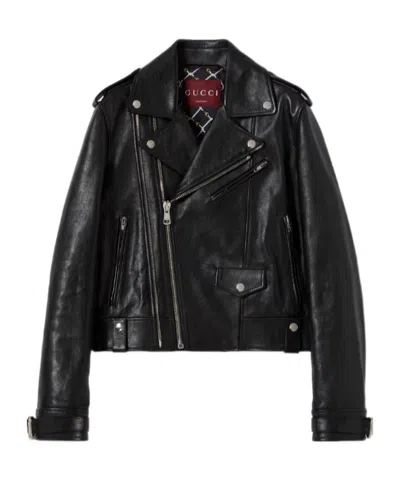 Gucci Soft Shiny Leather Jacket In Black