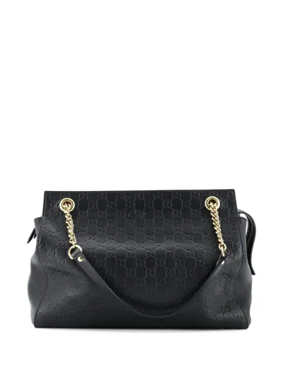 Pre-owned Gucci Soft Signature Shoulder Bag Ssima Leather Large Tote Bag In Black