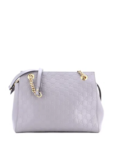 Pre-owned Gucci Soft Signature Shoulder Bag Ssima Leather Medium Tote Bag In Gray