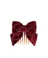 Gucci Soft Velvet Hair Slide With Crystals In Burgundy