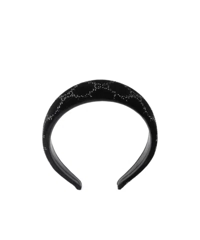 Gucci Soft Velvet Headband With Crystals In Black