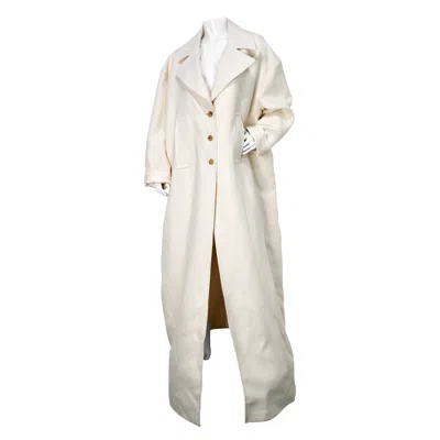 Pre-owned Gucci Soft White Gg Logo Wool & Silk Long Trench Coat