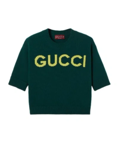 GUCCI GUCCI LOGO SHORT-SLEEVE KNITTED TOP