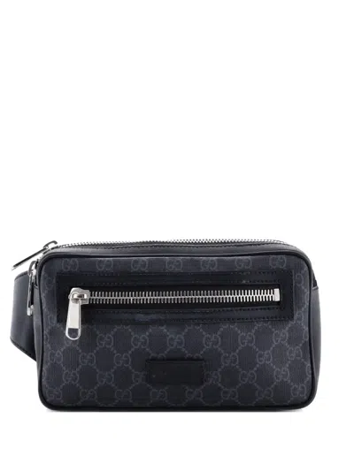 Pre-owned Gucci Soft Zip Gg Coated Canvas Small Belt Bag In Black