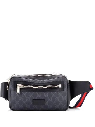 Pre-owned Gucci Soft Zip Gg Coated Canvas Small Belt Bag In Black