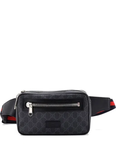 Pre-owned Gucci Soft Zip Gg Coated Canvas Small Belt Bag In Black