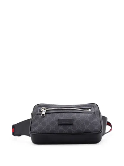 Pre-owned Gucci Soft Zip Gg Coated Canvas Small Belt Bag In Black